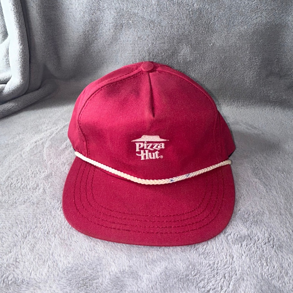 Vintage Pizza Hut Hat Red Snapback Rope Cap Made in USA Mens Adjustable Retro